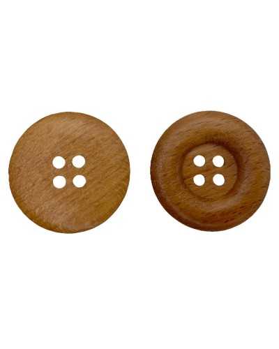 Bouton Rond Convexe 4 Trous Bois Naturel 35 Mm