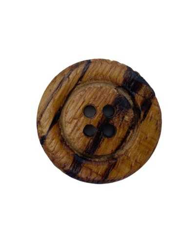 Round Flat Button 4 Holes Natural Wood 25 Mm