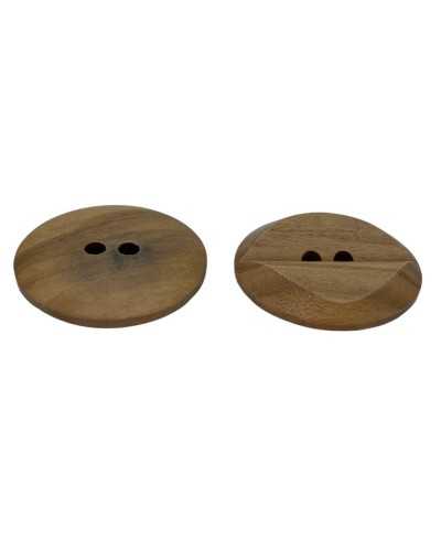 Round Flat Button 2 Holes Natural Wood Carving Effect 28 Mm