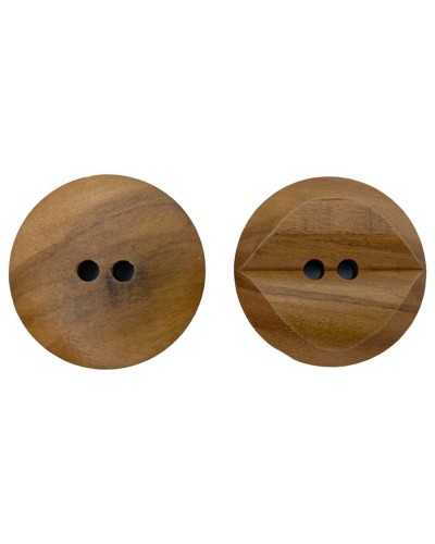 Bouton Rond Plat 2 Trous Effet Sculpture Bois Naturel 28 Mm