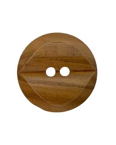 Runder flacher Knopf mit 2 Löchern, natürlicher Holzschnitzerei-Effekt, 28 mm