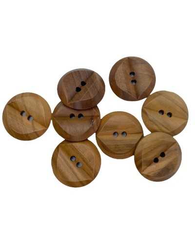 Bouton Rond Plat 2 Trous Effet Sculpture Bois Naturel 28 Mm