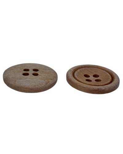 Runder flacher Knopf mit 4 Löchern, Naturholz-Abnutzungseffekt, 35 mm