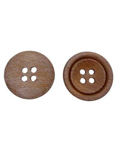 Bouton Rond Plat 4 Trous Bois Naturel Effet Usé 35 Mm