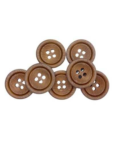 Round Flat Button 4 Holes Natural Wood Worn Effect 35 Mm