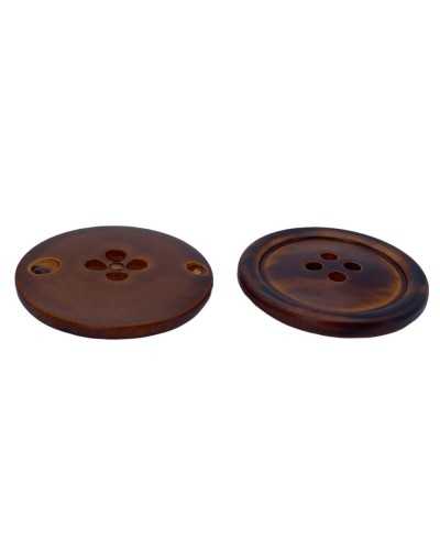Flat Round Resin Button 4 Holes Burnt Wood Effect 33 Mm