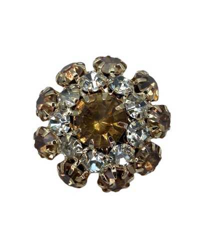 Round Jewel Button Buttonhole Rhinestone Stone Base Metal Silver Measure 2 Cm