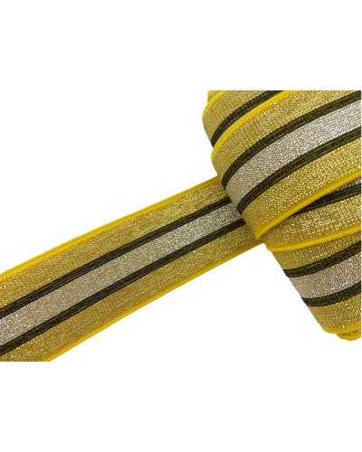Pasamanería Galón Elástico Primavera Raya Cinta Amarillo Oro Lurex Negro Alto 4 Cm