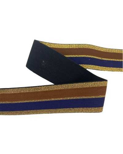Muelle Elástico Pasamanería Línea Lurex Marrón Dorado Azul Alto 4 Cm