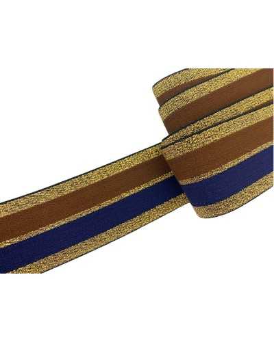 Molla Elastica Passamaneria Riga Lurex Oro Marrone Blu Alta 4 Cm
