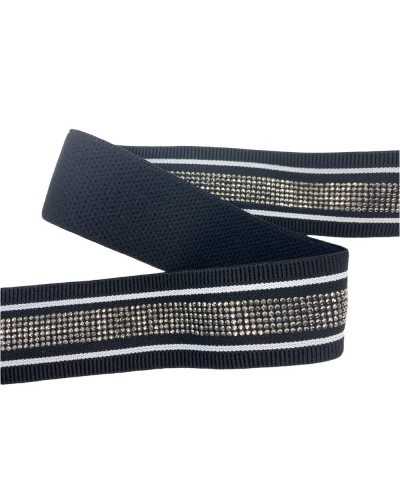 50 cm elastisches Band mit Strass-Gallone-Frühling, schwarz gestreift, 4 cm hoch