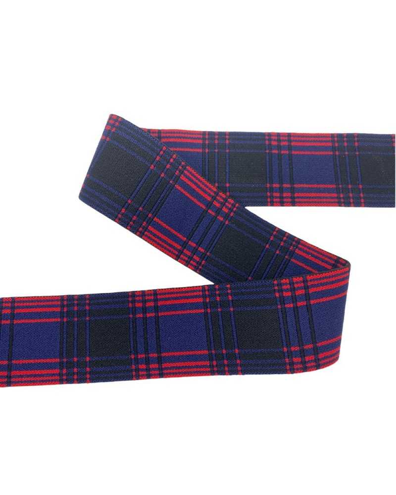 Elastico Passamaneria Cinta Scozzese Blu Rossa e Nera Alta 4 cm