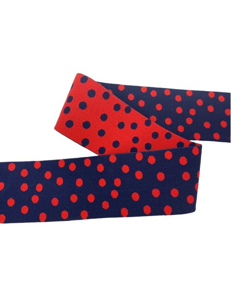 50 cm elastische Besätze, gepunktet, blau, rot, doppelseitig, 5 cm hoch