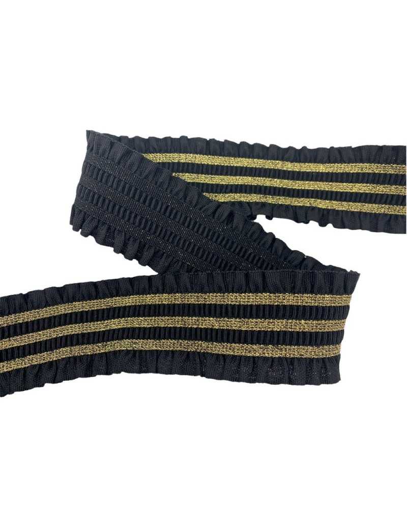50 Cm Pasamanería Elástico Primavera Rouche Línea Rizada Oro Lurex Negro Alto 5 Cm