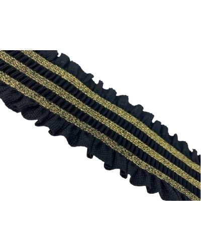 50 cm Besätze elastische Frühling Rouche Curled Line Gold Lurex schwarz hoch 5 cm