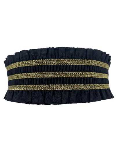 50 Cm Pasamanería Elástico Primavera Rouche Línea Rizada Oro Lurex Negro Alto 5 Cm