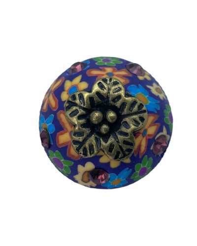 Bouton Convexe Jonc Bijou Travaillé Strass Résine Taille 25 Mm
