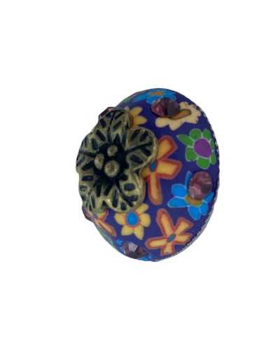 Bottone Bombato Gioiello Gambo Lavorato Strass Resina Misura 25 Mm