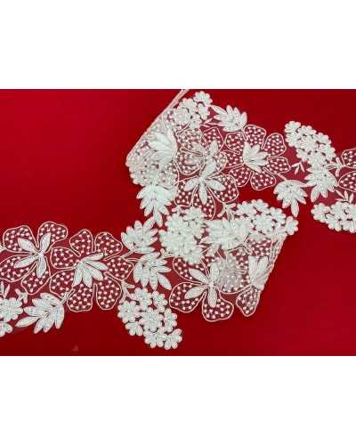 35 Cm Passementerie Tulle Dentelle Rebrodè Mariée Fleur Blanc Lait 10 Cm De Haut