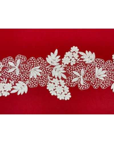 35 Cm Pasamanería Tul Encaje Rebrodè Novia Flor Blanco Leche 10 Cm Alto