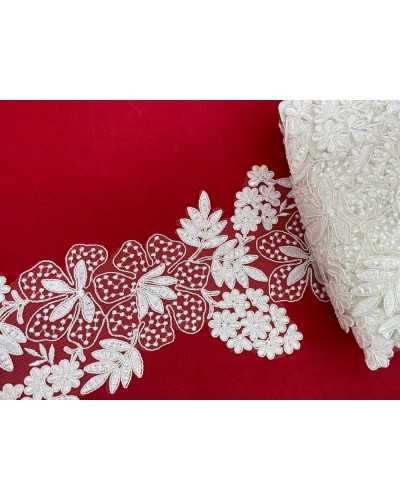 35 Cm Passementerie Tulle Dentelle Rebrodè Mariée Fleur Blanc Lait 10 Cm De Haut