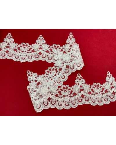 Passementerie Tulle Dentelle Rebrodè Pointe Festonnée Nuptiale Fleur Blanche Lait 8 Cm De Haut