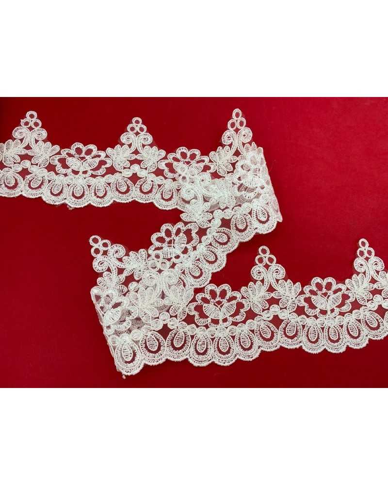 Passementerie Tulle Dentelle Rebrodè Pointe Festonnée Nuptiale Fleur Blanche Lait 8 Cm De Haut