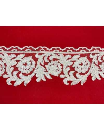 50 Cm Passamaneria Pizzo Tulle Rebrodè Bianco Latte Fiore Smerlato Alto 7 Cm
