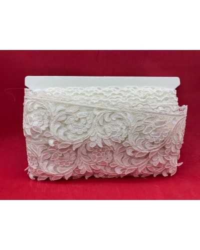 50 Cm Passamaneria Pizzo Tulle Rebrodè Bianco Latte Fiore Smerlato Alto 7 Cm