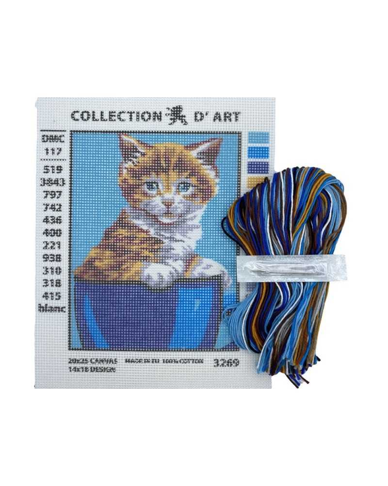 Quadretto Kit Mezzo Punto Aida + Matassine + Ago Disegno Animale 14x18 Cm