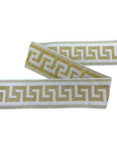 Trimmings White Sacred Galloon Ribbon Gold Lurex Embroidery 3 Cm High