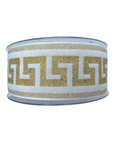 Trimmings White Sacred Galloon Ribbon Gold Lurex Embroidery 3 Cm High