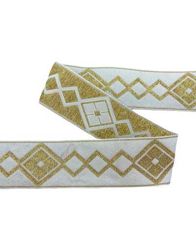 Trimmings White Sacred Gallon Ribbon Gold Lurex Embroidery 5 Cm High