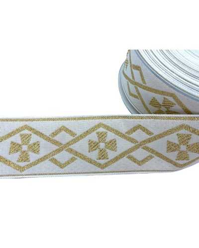Trimmings White Sacred Gallon Ribbon Gold Lurex Embroidery 5 Cm High