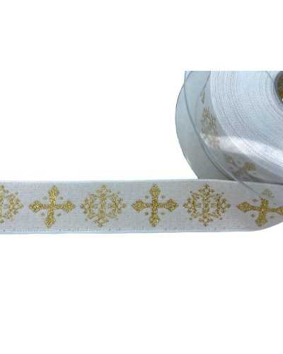 Passementerie Ruban Sacré Gallon Blanc Broderie Lurex Or 3 Cm de Haut