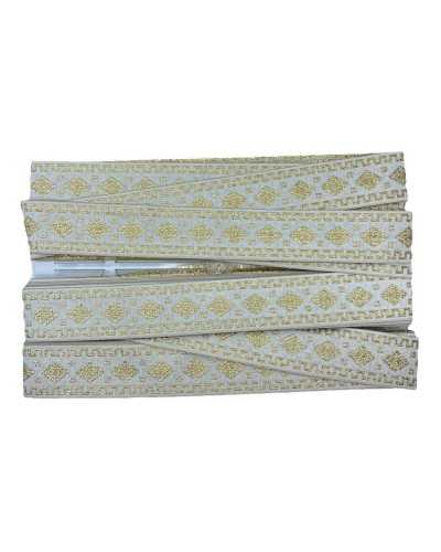 Trimmings White Sacred Galloon Ribbon Gold Lurex Embroidery 3 Cm High