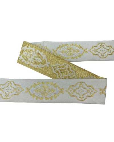 Trimmings White Sacred Galloon Ribbon Gold Lurex Embroidery 3 Cm High