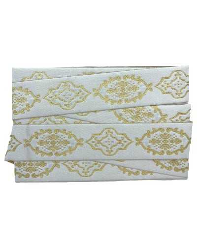 Trimmings White Sacred Galloon Ribbon Gold Lurex Embroidery 3 Cm High