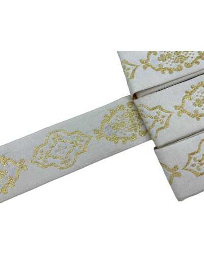 Pasamanería Cinta Galón Sagrado Blanco Bordado Lúrex Dorado 5 Cm De Alto