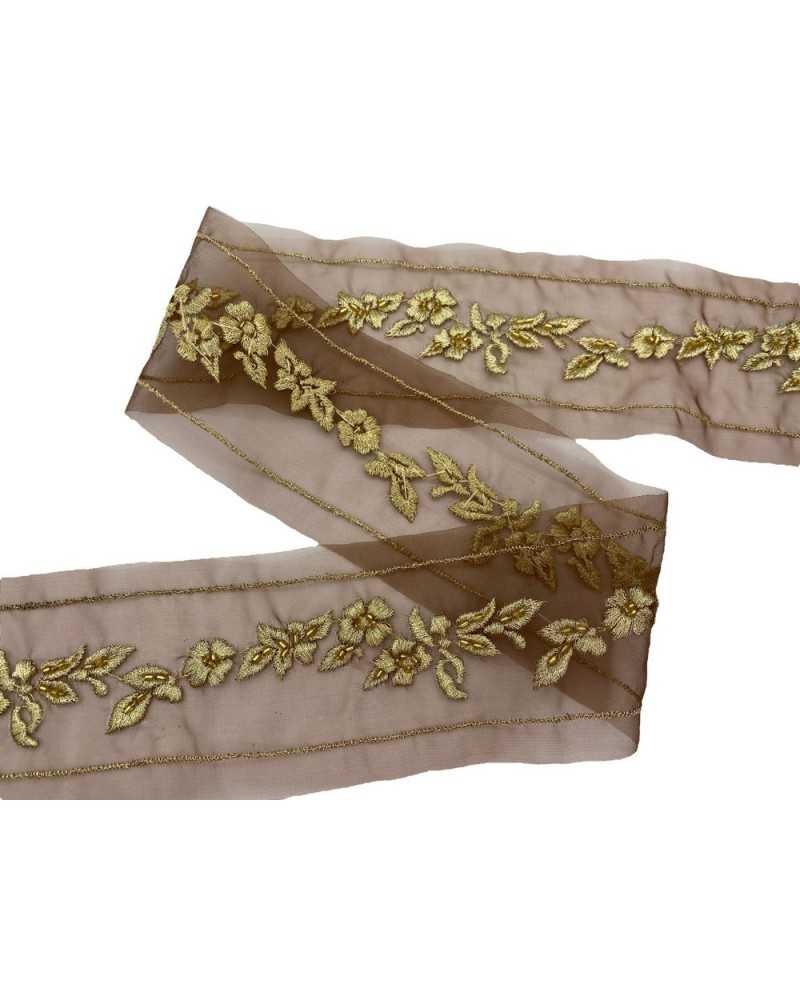 50 cm Verzierungen Trennwand Bordüre Organza Bronze Stickgarn Gold Lurex hoch 5 cm