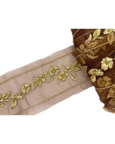 50 cm Verzierungen Trennwand Bordüre Organza Bronze Stickgarn Gold Lurex hoch 5 cm