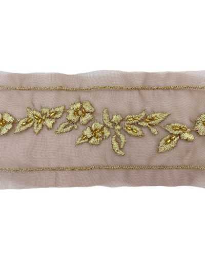 50 cm Verzierungen Trennwand Bordüre Organza Bronze Stickgarn Gold Lurex hoch 5 cm