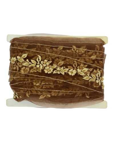50 cm Verzierungen Trennwand Bordüre Organza Bronze Stickgarn Gold Lurex hoch 5 cm