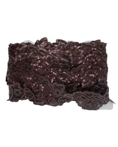 50 cm Passementerie Fleur Rose Bord Découpé Broderie Paillettes Organza Marron 5 Cm De Haut