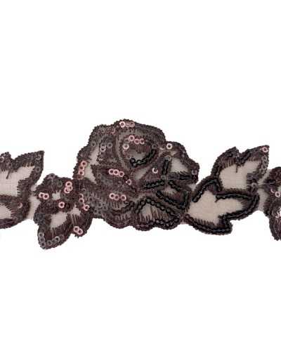 50 cm Passementerie Fleur Rose Bord Découpé Broderie Paillettes Organza Marron 5 Cm De Haut