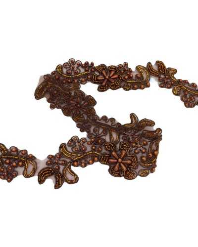 50 cm Bronzebesatz, Stickerei, Perlenröhren, genähte Organzabasis, 4 cm hoch