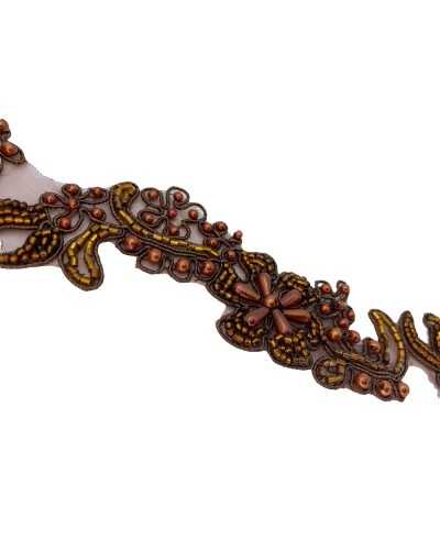 50 cm Bronzebesatz, Stickerei, Perlenröhren, genähte Organzabasis, 4 cm hoch