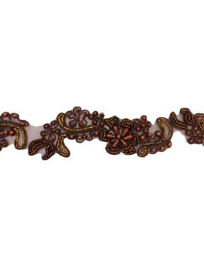 50 cm Bronzebesatz, Stickerei, Perlenröhren, genähte Organzabasis, 4 cm hoch
