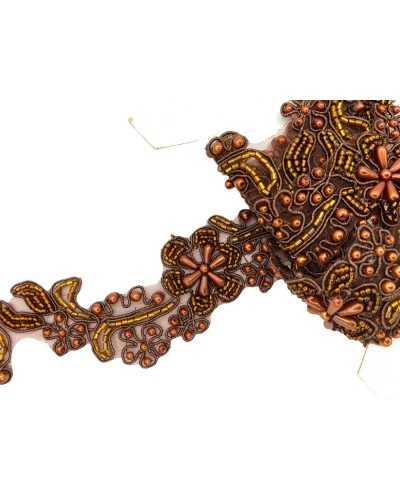 50 cm Bronzebesatz, Stickerei, Perlenröhren, genähte Organzabasis, 4 cm hoch