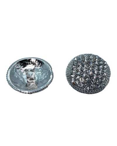 Botón Joya Strass Plata Redondo Convexo Vástago Metal 25 Mm